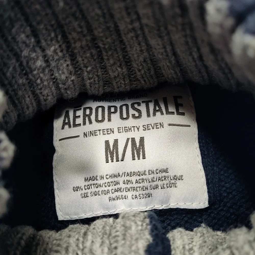 AEROPOSTALE Men Medium Blue Henley Mock Neck Cotton Acrylic Blend Sweater‎